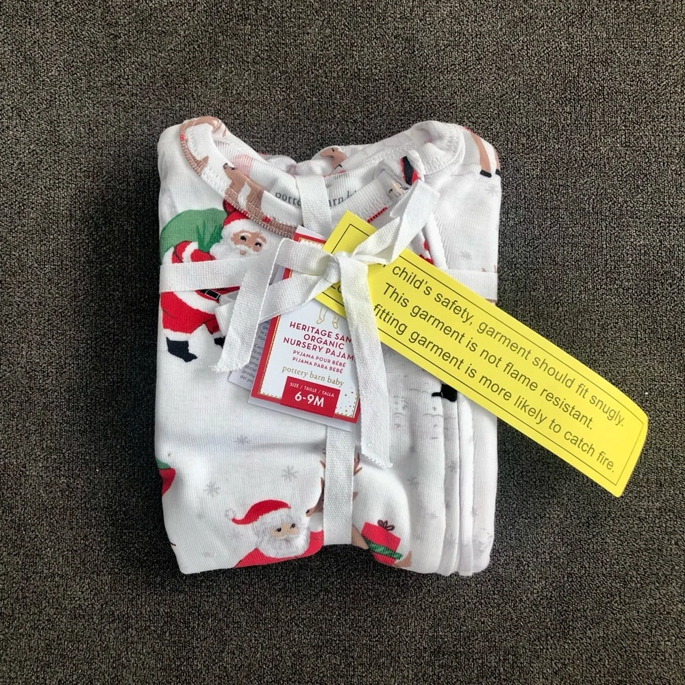 Pottery Barn Organic Heritage Santa Nursery Pajama White/black 6-9 Months